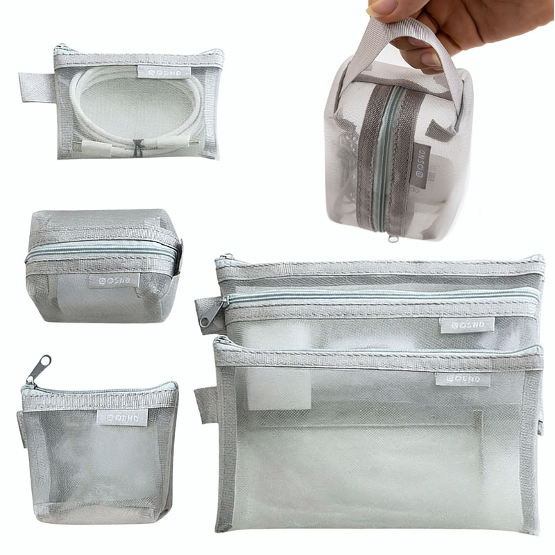 Tech Accessories Case - Bolsas organizadoras de malha cinza –