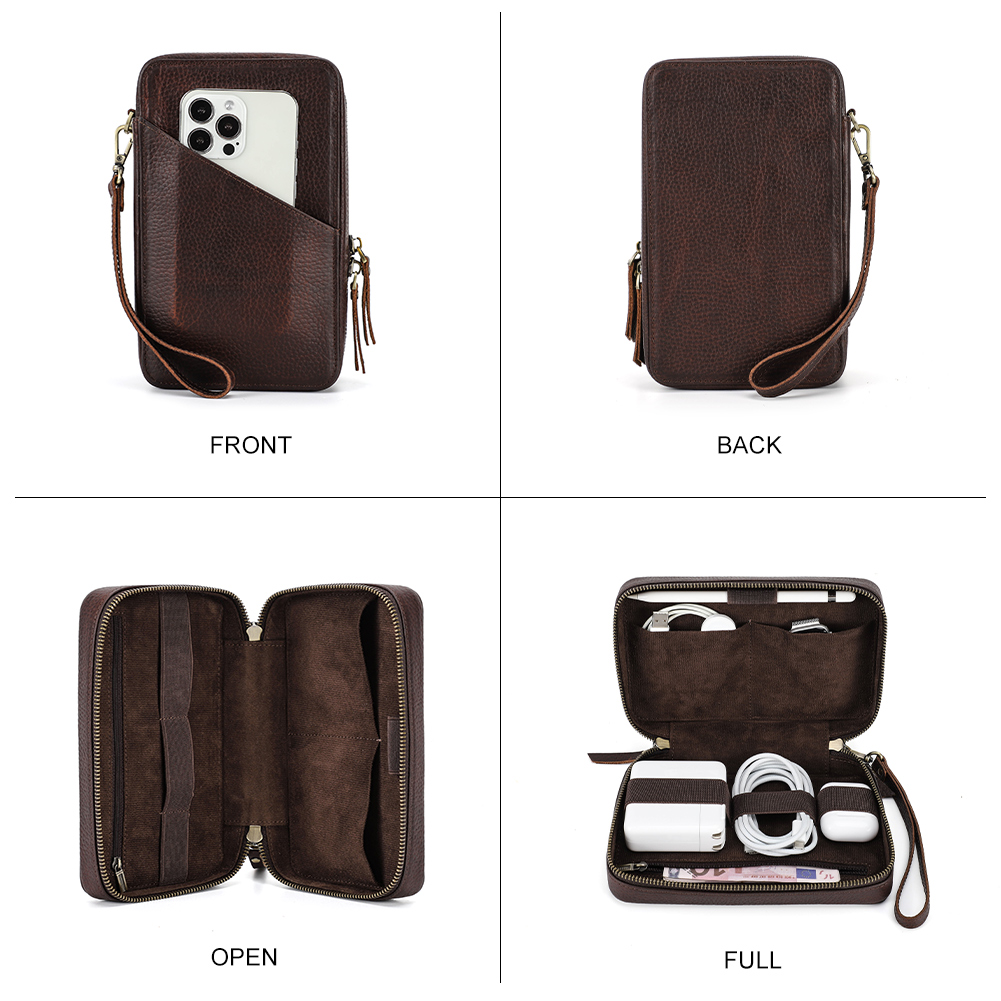 Couro genuíno portátil usb sac - Tech Accessories Case avaliação e preço